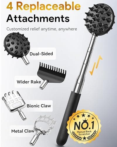 TUKUOS Telescoping Back Scratcher with 4Pcs Detachable Scratching Heads, Stocking Stuffers for Men Back Scratcher for Men/Dad/Women, White Elephant Gifts for Adults Christmas Gifts for Men Women thumbnail 2