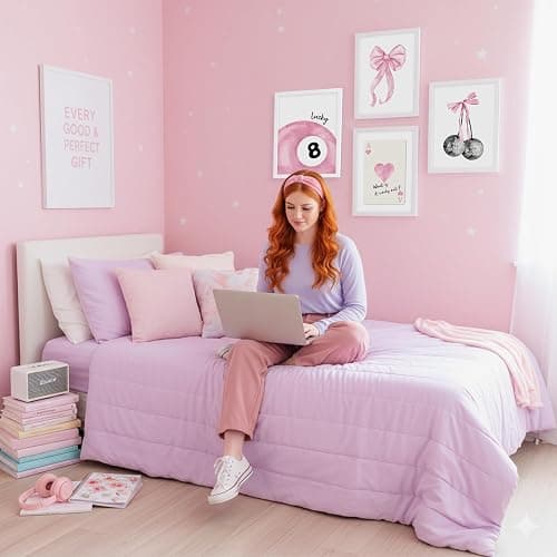 DTLGTG Coquette Pink Bow Wall Decor | Set of 4 Aesthetic Posters for Teen Girls Bedroom Dorm Bathroom - 8x10in Unframed Art Prints - Cute College Girl Gift - A01 thumbnail 6
