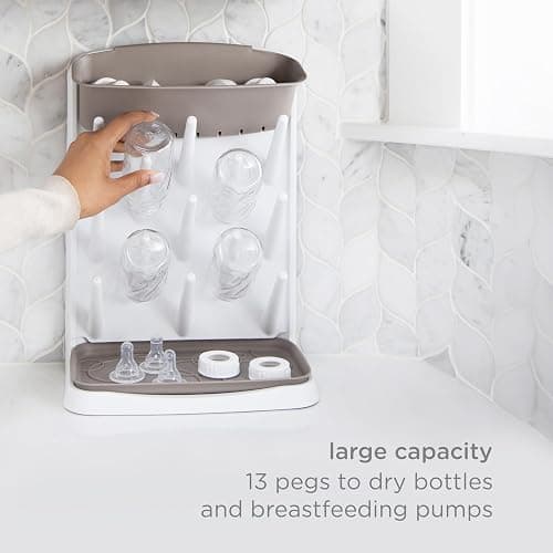 Ubbi Vertical Baby Bottle Drying Rack, Countertop Drying Rack Baby Accessory, Taupe thumbnail 4