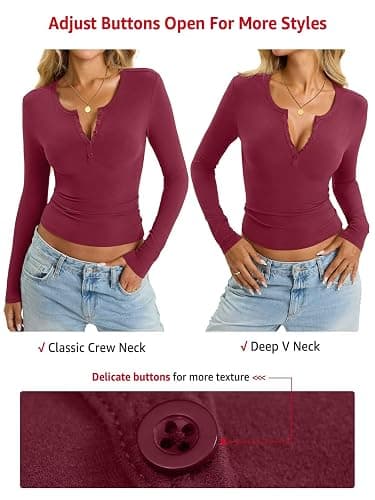 EasyGala Womens Cotton Long Sleeve Shirts V Neck Henley Tops Slim Fit Basic Going Out Tshirts Fall Fashion Outfits 2026 thumbnail 5