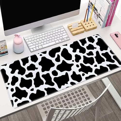Cute Cow Pattern Desk Pad - Large XL 31.5''X 11.8'' Gaming Mousepad - White & Black - On Top of Desks - Laptop Computer Keyboard Mouse Mat thumbnail 4
