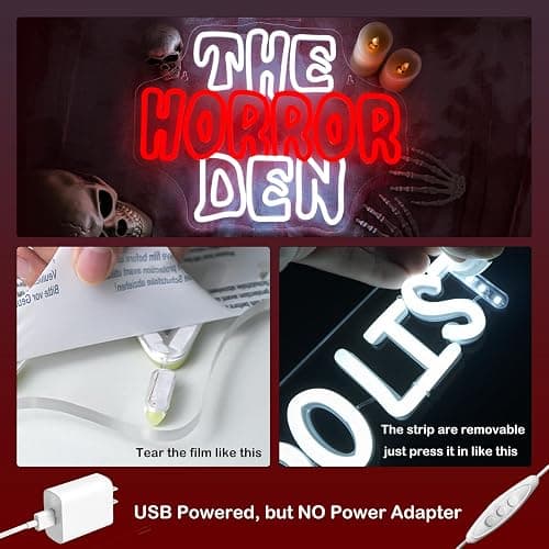 Horror Den Neon Sign Retro Scary Neon Light for Wall Decor Gothic Theme LED Light up Spooky Sign Dimmable Horror LED Signs Indoor Gothic Decor in Game Room Ideal Gifts for Scary Movie Fans thumbnail 5