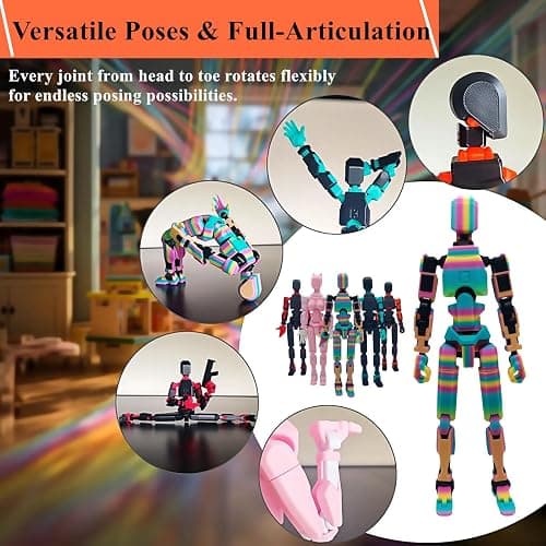 Teoboeys 5.2 inches T13 3D Action Figure with Dog Set Titan Nova 13 Robo 13 Action Figures with Weapons T 13 3D Printed Multi-Jointed Movable Toy (Colorful, Assembly Completed) thumbnail 4