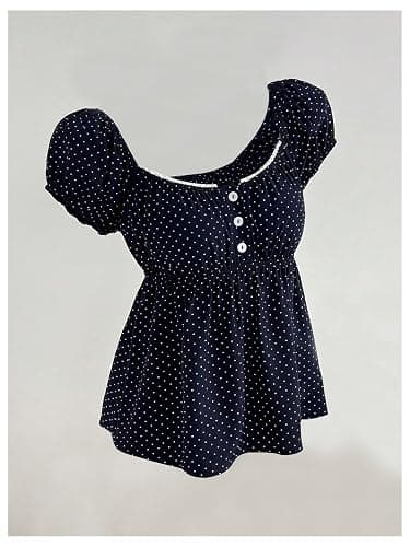 Verdusa Women's Cute Babydoll Tops Polka Dots Flowy Going Out Outfits thumbnail 2