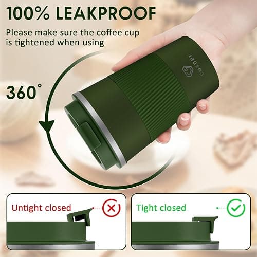 CS COSDDI Thermobecher- Isolierbecher, Edelstahl Travel Mug, 13oz/380ml Vakuum auslaufsicher Reisebecher mit Deckel, Autobecher, doppelwandig isoliert für, Wasser und Tee, Kaffee-to-go Becher thumbnail 5