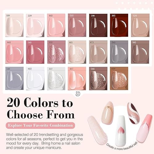 AZUREBEAUTY 31 Pcs Dip Powder Nail Kit 20 Colors Glitter Nude Brown Pink White Gray Dip Powder Liquid Set with Top/Base Coat Activator for French Nails Art Manicure DIY Salon Women Valentine's Gift - Apricot Glitter Nude Pink thumbnail 5