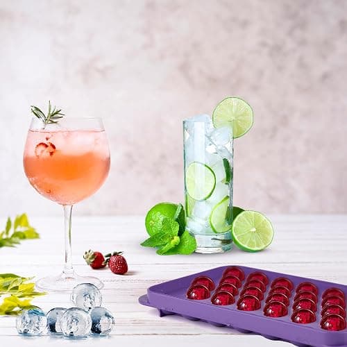 Pink Mini Round Ice Cube Tray for Freezer – 33 Small Sphere Ice Cubes (1.1") – Hard Plastic Ball Ice Mold, Cute Compact Circle Ice Tray for Cocktails Coffee Whiskey & Iced Drinks – 1 Count thumbnail 2