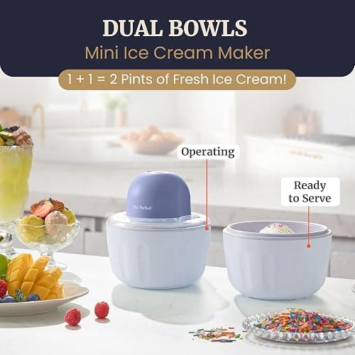 Americana by Elite Pint Perfect™ EIM1205DB Ice Cream Maker, 2 x 1 Pint Capacity Dual Freezing Mugs, Frozen Yogurt, Sorbet, Gelato, Recipes, Periwinkle thumbnail 3