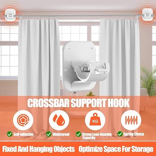 6 PCS Apartment Dorm Decor Curtain Rods No Drilling Brackets,No Drilling Holder Renter Friendly Adhesive Curtains Hooks for Hanging Drapes Rv Over Blinds Dorm Kitchen Bedroom Home Bathroom thumbnail 4