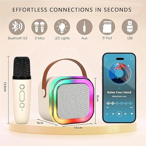 Karaoke Machine for Kids,2025 New Mini Portable Karaoke Toys, Karaoke Speaker with 2 Wireless Mics & Light for Home Party for Adults,Birthday Gifts for Girls and Boy Age 3-12 +Year Old (White-2 M IC) thumbnail 4