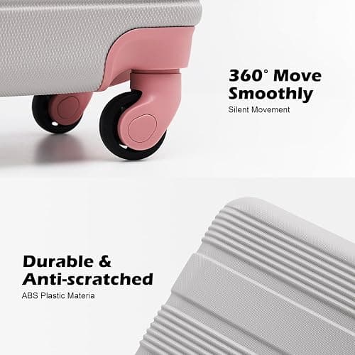 LONG VACATION Luggage Sets with Spinner Wheels, Carry on Suitcase 3 Piece | Tsa Approved Carry On Luggage,ABS+PC Hardshell,YKK Zipper,Lightweight,20 In Luggage for Travel Business,Grey-Pink (20/DB/TB) thumbnail 3