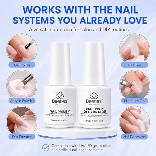 Beetles Nail Dehydrator and Primer Set, 2Pcs 20ml, Natural Nail Prep | Large-Capacity Acid-Free Nail Prep with Dehydrator and Primer for UV Gels, Superior Bonding and Professional Salon Use thumbnail 3