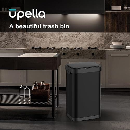 Upella 13 Gallon Stainless Steel Touchless Sensor Trash Can with, Wide Rectangular Design, Brushed Finish – Automatic Lid for Home, Office, Kitchen, Bathroom, and Commercial Use (Black) thumbnail 2