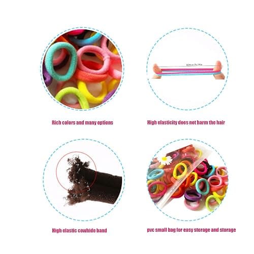 Omszte,100 Pcs Baby Hair Ties, Seamless Cotton Toddler Hair Ties for Girls and Kids, Multicolor Small Soft Hair Elastics Ponytail Holders(10Colors) - A-mixed color thumbnail 4