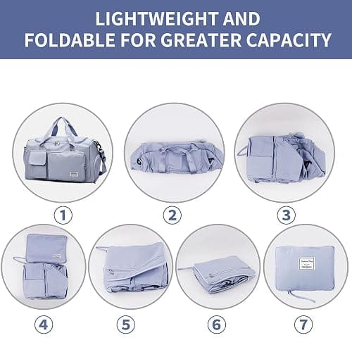 Aedcbaide Travel Bag for Women Men,Waterproof Gym Bag with Shoe Compartment,Lightweight Foldable Duffel Bag,Storage Bag,Dry and Wet Organiser Bag,Large Weekend Bag for Sport Travel (Blue) thumbnail 6