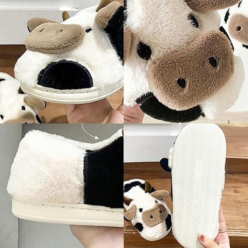 Solutra Cow Slippers for Women, Fluffy Slippers Women Cute Slippers, Winter Funny Animal Slippers for Women Men thumbnail 3