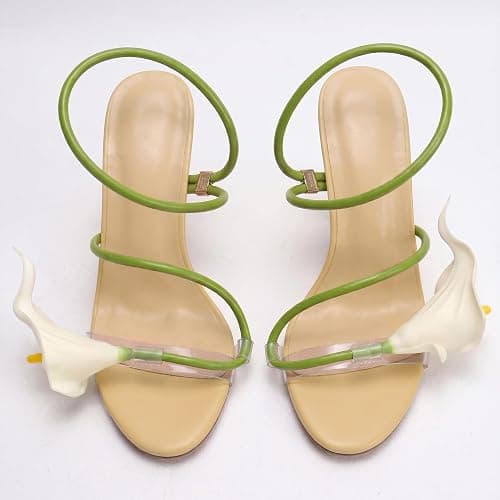 Flower High Heels for Women Calla Lily Open Toe Floral Stilettos Heels Sexy Strappy Wedding Birthday Dressy Heeled Sandals thumbnail 7
