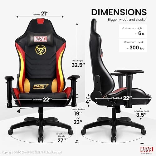 Marvel Avengers Gaming Chair Desk Office Computer Racing Chairs -Adults Gamer Ergonomic Game Reclining High Back Support Racer Leather (Iron Man) thumbnail 3