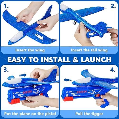 Winstico Boys Toys Age 4 5 6 7 8 9 Year Old Boy Gifts, Airplane Launcher Toy with 3 Pack Foam Glider Planes, Outdoor Garden Toys Birthday Present Gift for Kids Age 3 4 5 6 7 8 9 Year Old Boys thumbnail 5