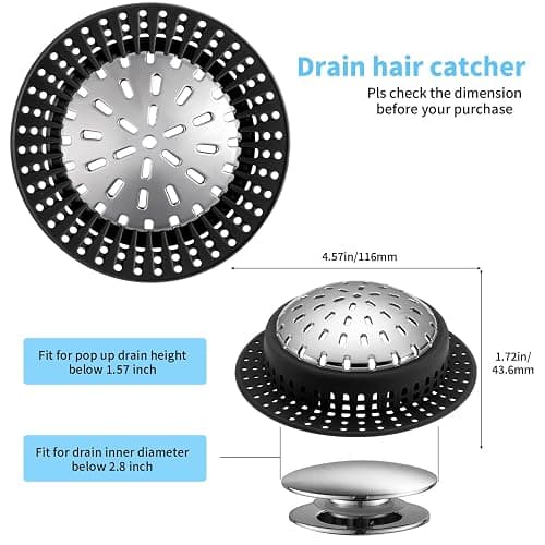 Aluvor Shower Drain Hair Catcher, Shower Drain Cover, Bathtub Drain Hair Catcher for Pop-Up & Regular Drains thumbnail 2