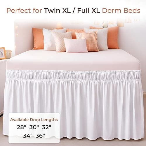 SGI bedding Dorm Bed Skirt Twin XL 28 Inch Drop –No Lift Easy Install Wrap Around, Extra Long Elastic Dust Ruffle, Wrinkle & Fade Resistant Microfiber, Machine Washable, College Dorm Bedskirt White thumbnail 5