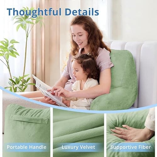 Sasttie Reading Pillow for Sitting in Bed Adult, Back Pillow for Bed Sitting Up, Backrest Back Support Chair Pillow, College Dorm Essentials for Girls and Boys, Sage Green Standard thumbnail 4