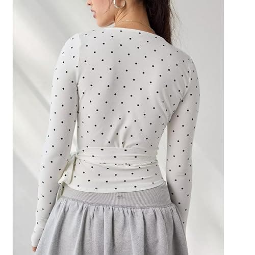 Women Wrap Top Y2K Stretchy Long Sleeve Deep V Neck Cross Tie Workout Ballet Blouse Thumb Hole Pilates Yoga Shirt thumbnail 5