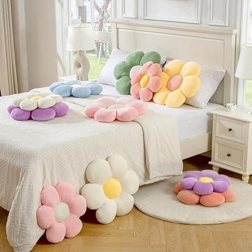 Vdoioe Flower Pillow,15.75" Daisy Pillow White Decorative Pillows | Throw Pillows,Short Plush,PP Cotton Filling,Flower Shaped,Seating Cushion,for Sofa Couch Bed,Spring Cute Home Decor thumbnail 4