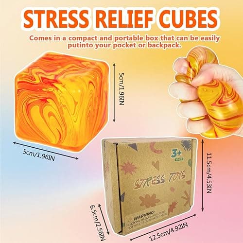 Happiorbit 4 Pack Soft Stress Relief Toy – Autism Stress Relief Toy, Squishy Fidget Cubes | Sensory Squeeze Toys for Kids & Adults, 1.97in, Durable Not Easy to Fall Off thumbnail 2