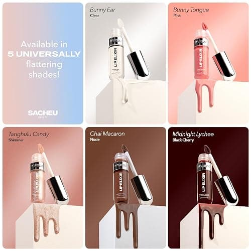 Sacheu Lip Elixir Nourishing and Hydrating Lipgloss — Moisturizing Plumping Lip Gloss Enriched with Collagen, Non-Sticky Lip Color Smooth High-Shine Finish, Vegan & Cruelty-Free, Clear & Sheer Pink thumbnail 7