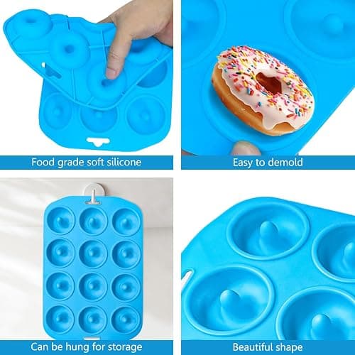 12 hole Silicone Donut Pan, Bite Size Silicone Donut Molds for baking, Mini Donut Mold Heat Resistant, Mini Donut Pan for baking Donuts, Muffin, Cake Biscuit Bagels, Non-stick Bottom, Dishwasher Safe thumbnail 8
