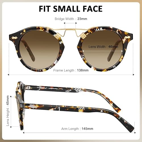 CARFIA Small Face Acetate Polarized Sunglasses for Women UV Protection, Retro Double Bridge Eyewears Metal Brow Round Sunnies thumbnail 6