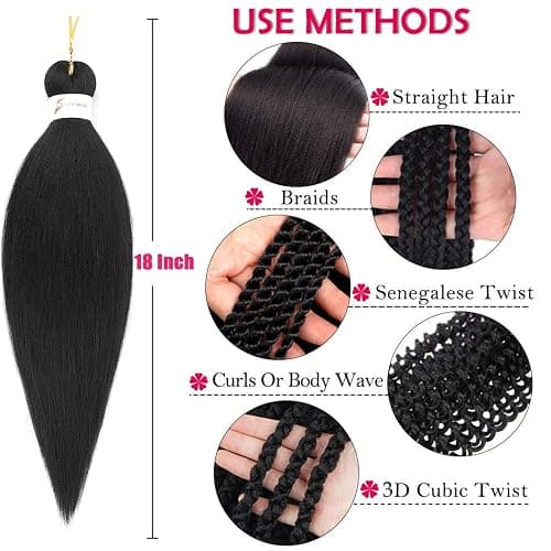 Braiding Hair Pre stretched 18 Inch 8 Packs Pre stretched Braiding Hair Ago Black Pre Stretched Hair For Braiding Yaki Texture Synthetic Hair Extension Itch Free Hot Water Setting(18", 1B#) thumbnail 5