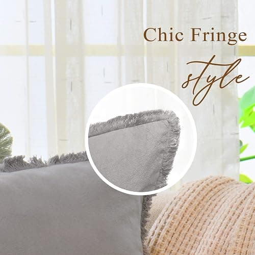 ZWJD Pillow Covers 18x18 Set of 2 Navy Throw Pillow Covers with Fringe Chic Cotton Decorative Pillows Square Cushion Covers for Sofa Couch Bed Living Room Farmhouse Boho Decor thumbnail 5