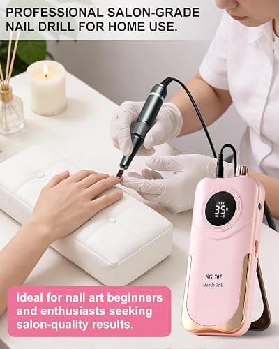 Professional Nail Drill Kit 35000RPM Clip-On Portable Cordless Rechargeable Adjustable Speed with LCD Display and 14 Bits for Acrylic Gel Manicure Pedicure Suitable for Salon Home and DIY Nail thumbnail 6