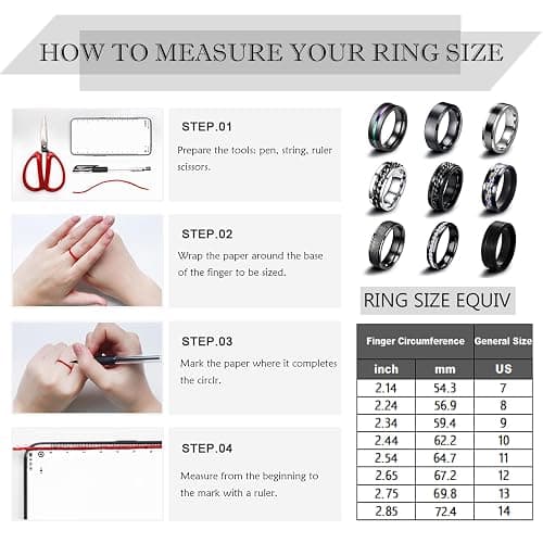 EIELO 9Pcs Stainless Steel Band Rings for Men Women Cool Fidget Spinning Chain Ring Anxiety Relief Fashion Simple Wedding Engagement Black Ring Set thumbnail 7