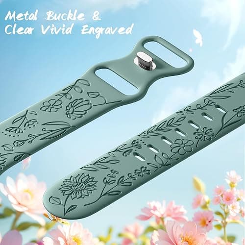 6 Pack Floral Engraved Bands Compatible with Apple Watch for Women | Cute Silicone Straps for Series 12 11 10 9 8 7 6 5 4 SE 3/2/1 Ultra, Wristband for iWatch 42mm 40mm 41mm 38mm 44mm 45mm 46mm thumbnail 3