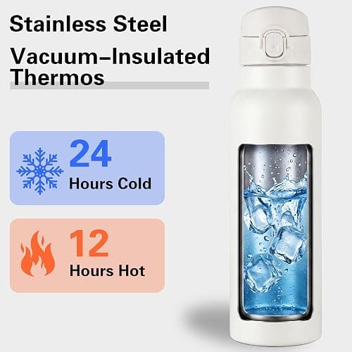 GOPPUS 25 oz Insulated Water Bottle with Direct-Drink Lid,Keep Cold 24H,Leak-Proof Stainless Steel Bottle Ideal for the Gym,Travel,and Outdoor Use,Suitable for Teens and Adults（White） thumbnail 4