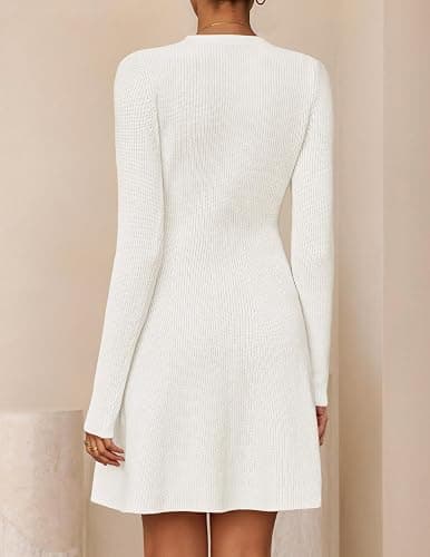 ZESICA Women's Fall Long Sleeve Sweater Dress 2026 Casual V Neck Button Ribbed Knit A Line Swing Mini Dresses thumbnail 3