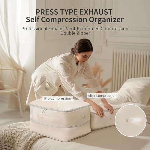 DIMJ Comforter Storage Bag 4 Pack - Blanket Storage Organizer Compression Bags, Large Capacity Ultra Space Saving Self Compression Organize for Bedding, Pillow, Duvet, Sheet Storage with Zipper Window thumbnail 3