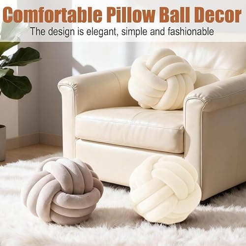 Adlbbkiy Ivory 8.6 Inches Knot Pillow Ball, Round Soft Handmade Knotted Ball Pillow Plush Cushion Home Decor, Knotted Plush Pillow Cushion, for Bedroom, Living Room Sofa, Office Decoration thumbnail 4