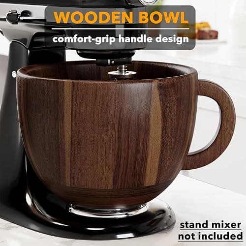 SpaceAid Wooden Bowl with Handle, Kitchen Space Aid Acacia Wood Mixing Bowls Holder for Stand Mixer, Compatible with 4.5 & 5 QT Tilt-Head Models Kitchen, Natural Wood thumbnail 3