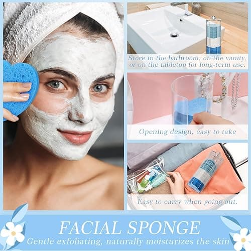 Sieral 120 Pcs Compressed Facial Sponges for Women with Container Disposable Face Sponge Pads for Washing Face Cleansing Exfoliating Esthetician Makeup Removal(Heart,Blue, Light Blue, White) thumbnail 3