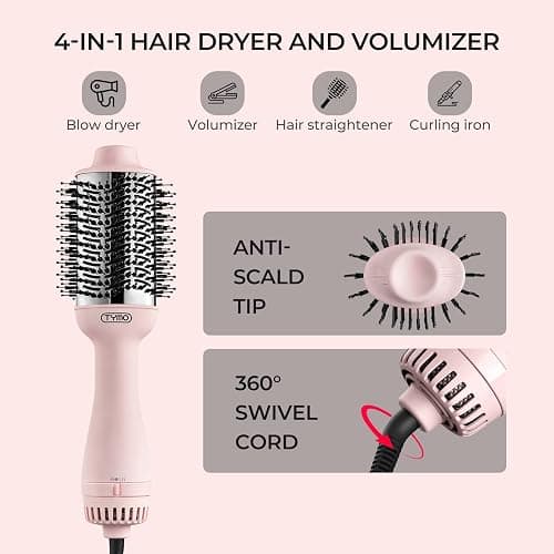 TYMO Pink Volumizer Hair Dryer Brush with Titanium Barrel, 1200W, 3 Speeds, Nylon Bristles, Ionic Technology, Salon Long-lasting Hairstyles, Hot Air Brush for Women, Designed for 120V USA Outlets thumbnail 2