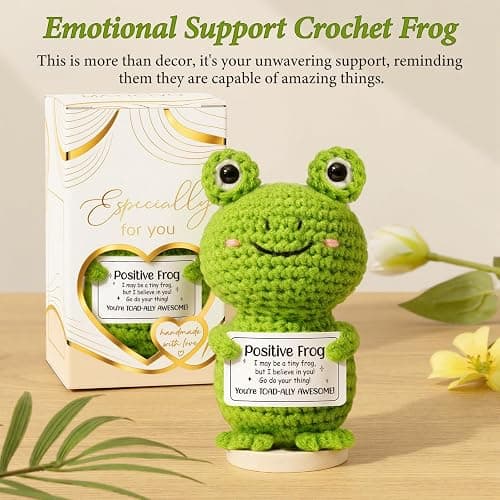 Emotional Support Crochet Positive Frog Inspirational Cheer Up Gifts for Women, Handmade Positive Crochet Gift Thank You Birthday Valentines Teacher Appreciation Gifts for Coworker Nurse Mom Friends thumbnail 4