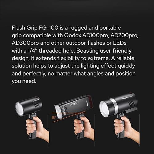 Godox FG-100 Flash Grip, Portable Bracket Handle with 1/4" Screw Speedlite Holder, Compatible for Godox AD300 Pro/AD200 Pro/AD200 Pro II/AD200/AD100Pro and Other Outdoor Flash/LED Light thumbnail 5
