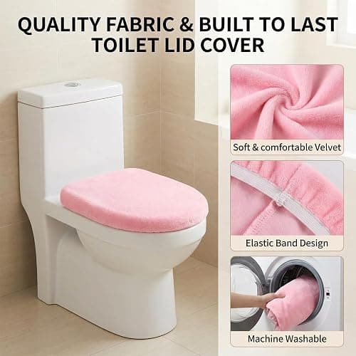 Pink Toilet Seat Cover Soft Plush Toilet Lid Cover Machine Washable Seat Covers for Bathroom Fits Most Round Elongated and Oblong Lids, Easy Installation& Cleaning thumbnail 4