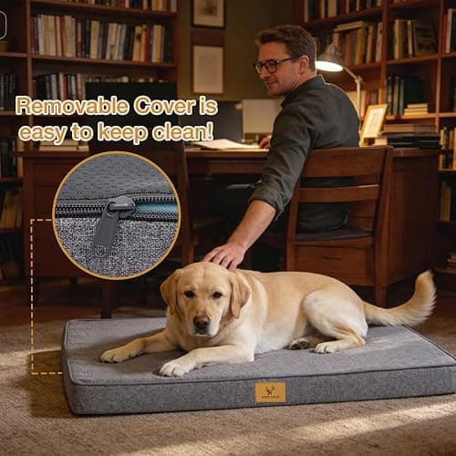 Flex Grid Memory Foam Dog Bed for Large Dogs, Large Washable Dog Bed with Removable Cover, Flex Grid Memory Foam Support & Anti-Slip Bottom, Joint Relief Pet Sleeping Mat for Dogs (Grey, Medium) thumbnail 7