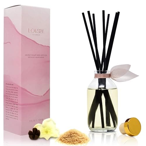 ROOM | Amazon | LOVSPA Warm Vanilla Sugar Reed Diffuser Set - Coconut Milk, Vanilla & Sandalwood Scent Diffuser - Reed Diffusers for Home with Long Lasting Fragrance - Non-Toxic Oil Reed Diffuser - Made in The USA - Warm Vanilla Sugar - Image 1