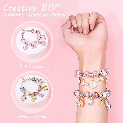 UFU Charm Bracelet Making Kit -120Pcs DIY Jewelry Making Kit, Mermaid Gifts for Girls Toys Crafts for Teen Girls Ages 5 6 7 8-12, with Portable Bracelet Organizer Box thumbnail 2
